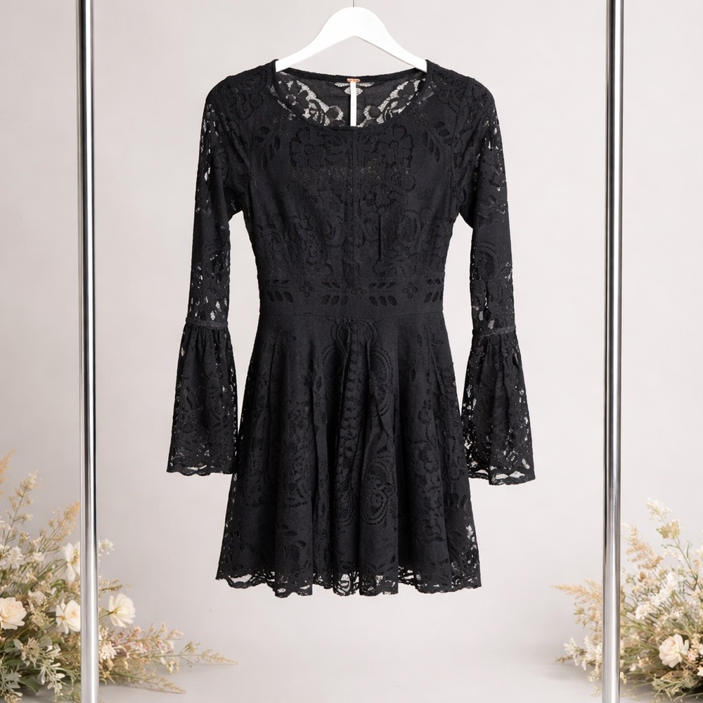 Free People Folk Song Dress Bell Sleeve Lace WhimsyGoth GNO Dress XS